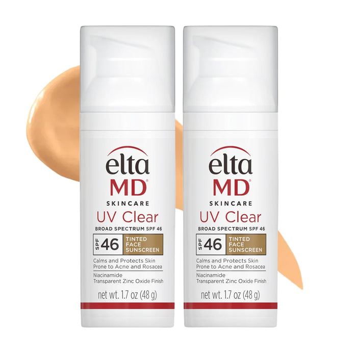 EltaMD UV Clear Tinted SPF 46 duo set with two tinted face sunscreen bottles