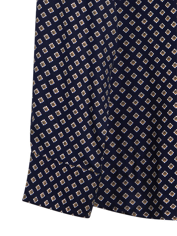 Fredrico Navy Printed Full Sleeve Single Cuff Slim Fit Party Wear Viscose Shirt
