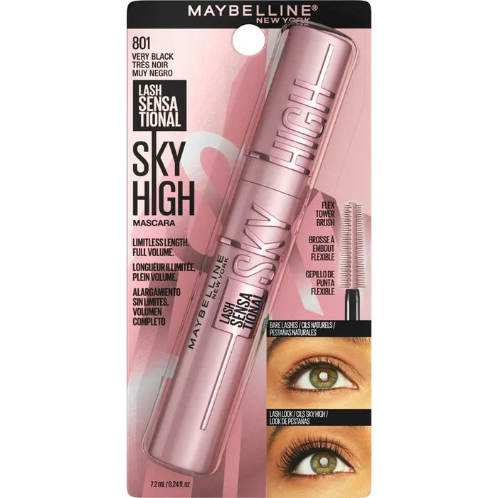 MAYBELLINE Lash Sensational Sky High Washable Mascara Makeup - 801 Very Black ماسكارا لاش سنسيشينال سكاي هاي القابلة للغسل من ميبيلين