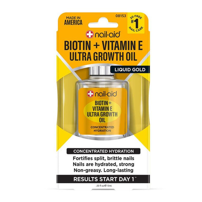 NAIL AID Biotin + Vitamin E Ultra Growth Oil Liquid Gold Concentrated Hydration معالج تطويل الاظافر من نيل ايد