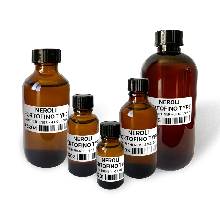 Neroli Portofino Type Air Freshener - 2 lb | 907 g bottle image for Air Freshener 2 lb. Composite bottle lineup showing 0.5 oz, 1 oz, 2 oz, 4 oz, and 8 oz sizes.