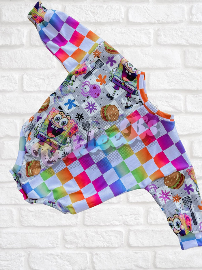 Rainbow Sponge Sweater Romper w Snaps