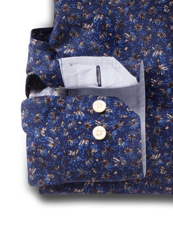 Steven Navy Printed Full sleeve single cuff Cotton Shirt