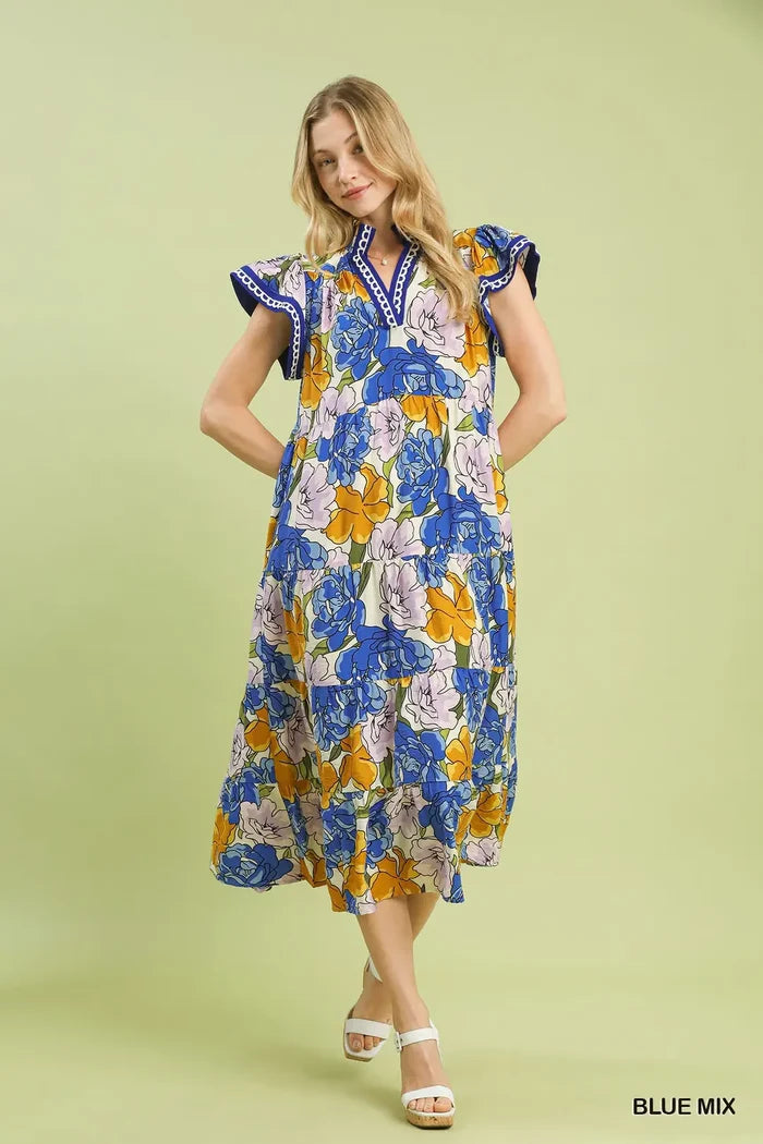 Umgee Bold Floral Tiered Dress