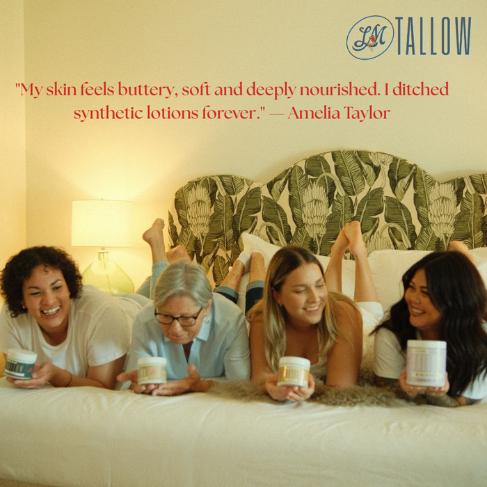 Original Tallow Body Butter – Unscented Grass-Fed Beef Tallow Moisturizer | Lady May customer testimonial with women holding jars