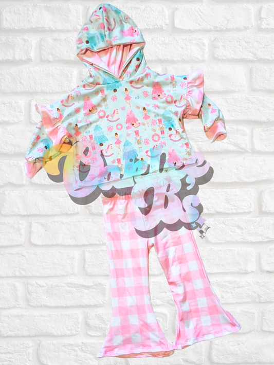 18m RTS flares & oversized hoodie with ruffles (modest crop)