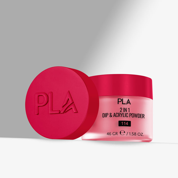 Red jar of PLA 2 in 1 Dip & Acrylic Powder with red lid on a gray background
