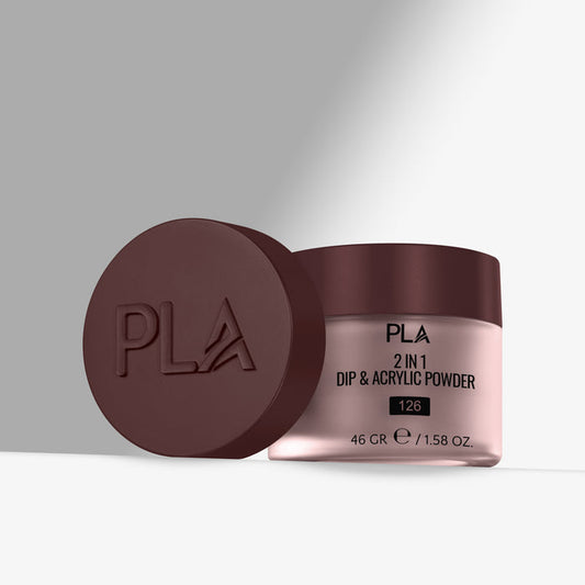 PLA 2 in 1 Dip & Acrylic Powder container with maroon lid on a light gray background