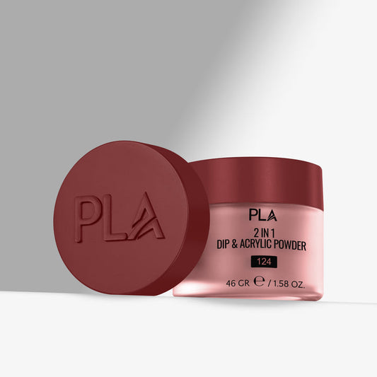 Red jar of PLA 2 in 1 Dip & Acrylic Powder with red lid on a gray background
