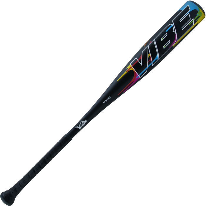 The 2024 Victus Vibe (-10) 2 3/4" USSSA Baseball Bat (USED) features a black, one-piece aluminum build, grip handle, "VIBE" lettering on the barrel, vibration-reducing knob, Victus branding near the handle, and USSSA certification.