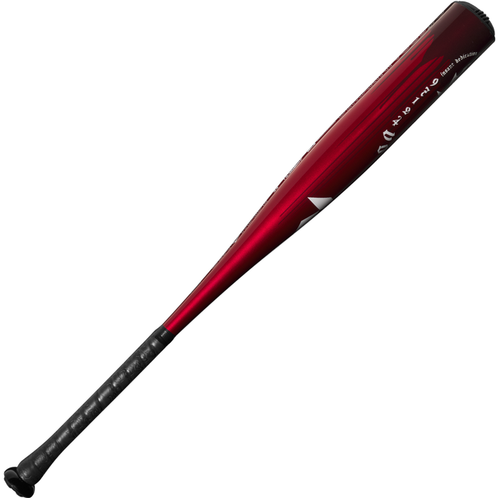 A close-up of the 2025 DeMarini Voodoo One (-5) USSSA Baseball Bat (WBD2556010) highlights its X14 Alloy Barrel and showcases DeMarini's expert craftsmanship.