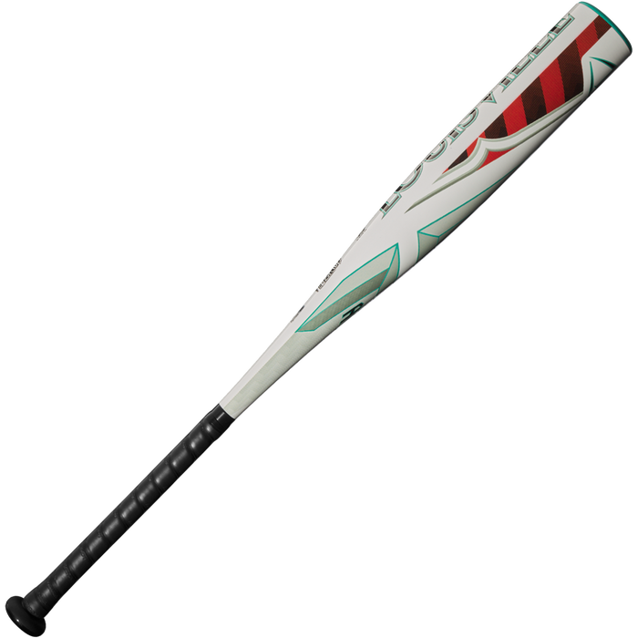 The 2025 Louisville Slugger Atlas (-8) 2 3/4" USSSA Baseball Bat (WBL2980010) features a white and silver lightweight alloy design with a black grip and colorful barrel accents, offering balanced swing weight for enhanced performance.