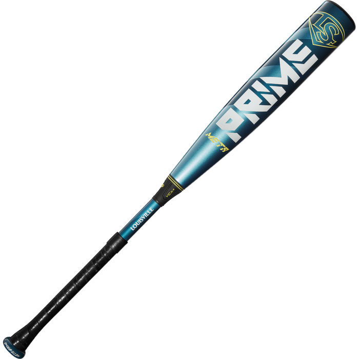 A used 2025 Louisville Slugger Meta Prime (-5) 2 3/4" USSSA baseball bat (WBL2972010) in metallic blue and black with bold PRIME lettering and a black grip handle, displayed at an angle against a white background.