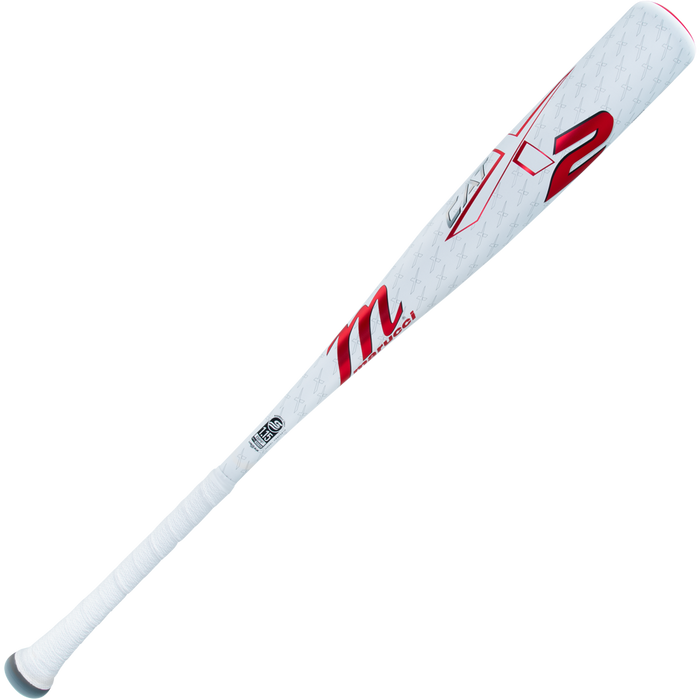 A white 2025 Marucci CATX2 (-10) 2 3/4" USSSA Baseball Bat (USED) with red and gray accents, the number 2, and a stylized "M" logo on the barrel, displayed against a plain white background.