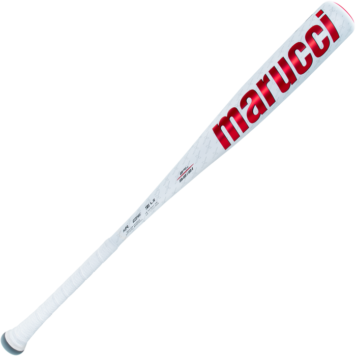 A used 2025 Marucci CATX2 (-10) 2 3/4" USSSA baseball bat (MSBCX210) with white finish, red Marucci barrel branding, anti-vibration tech, silver end cap, and white grip handle shown on a white background.