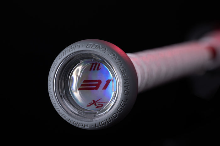 A close-up of the 2025 Marucci CATX2 Connect (-10) USSSA Baseball Bat highlights its anti-vibration technology for smoother swings.