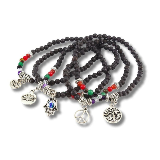 4mm Lava Chakra Charm  Healing Bracelets