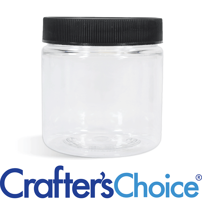 8 oz Clear Basic Jar & Black Ribbed Top Set
