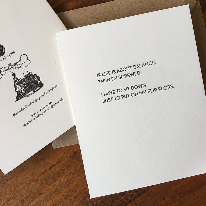 White quote card with black text and centered quote about balance and life