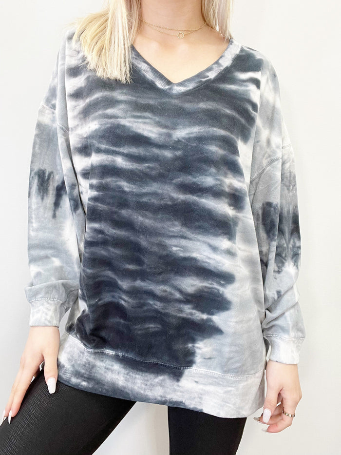 Black & Gray Tie Dye Top