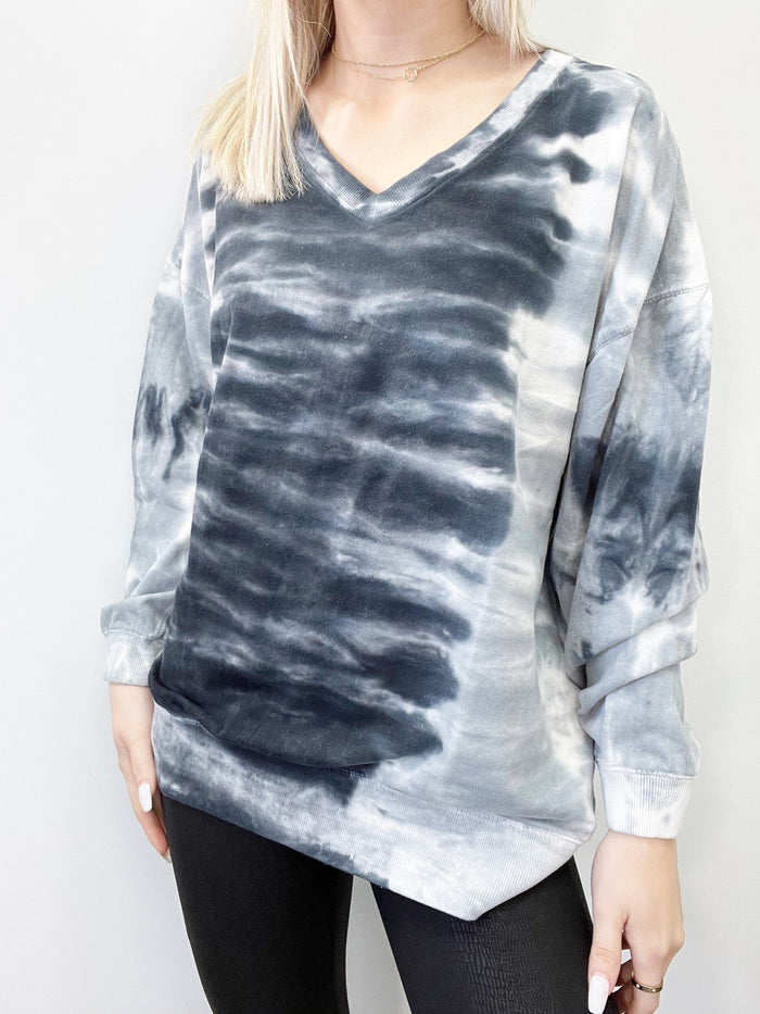Black & Gray Tie Dye Top