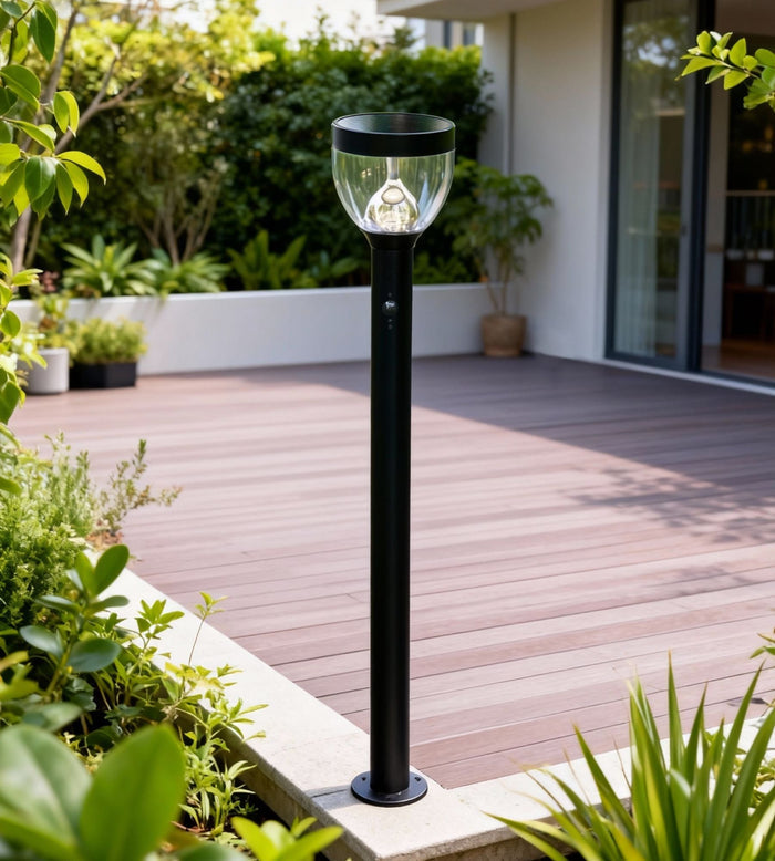 Borne solaire noire LUNA - Détecteur de mouvements - 3 modes d'éclairages de 75 à 600 lumens - Lumihome