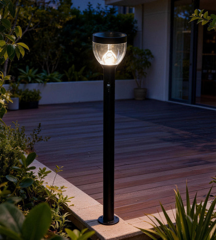 Borne solaire noire LUNA - Détecteur de mouvements - 3 modes d'éclairages de 75 à 600 lumens - Lumihome