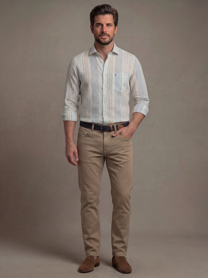 Brac Crepe Blue Striped Full Sleeve Tailored Fit Casual Cotton Shirt