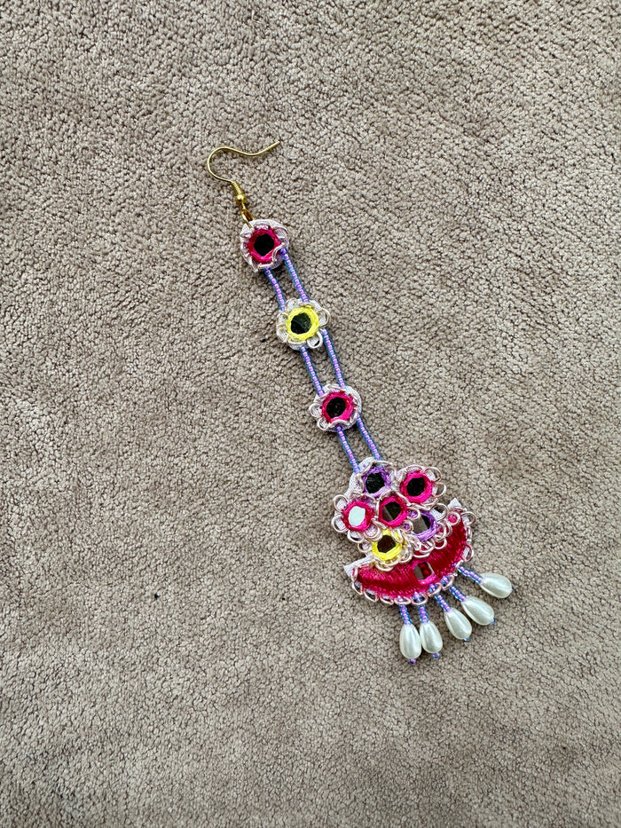 BRIDE Beaded Passa Earring & Tikka Set | Lavender, Pink & Yellow | Mehandi Jewellery