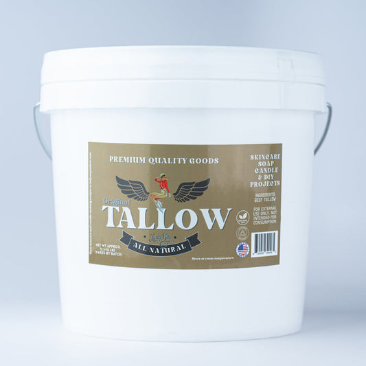 Alt Tag: Bulk Grass-Fed Beef Tallow for Soap, Skincare & Candles | 2,8,16 lbs | Maker-Proven Quality in white bucket for makers