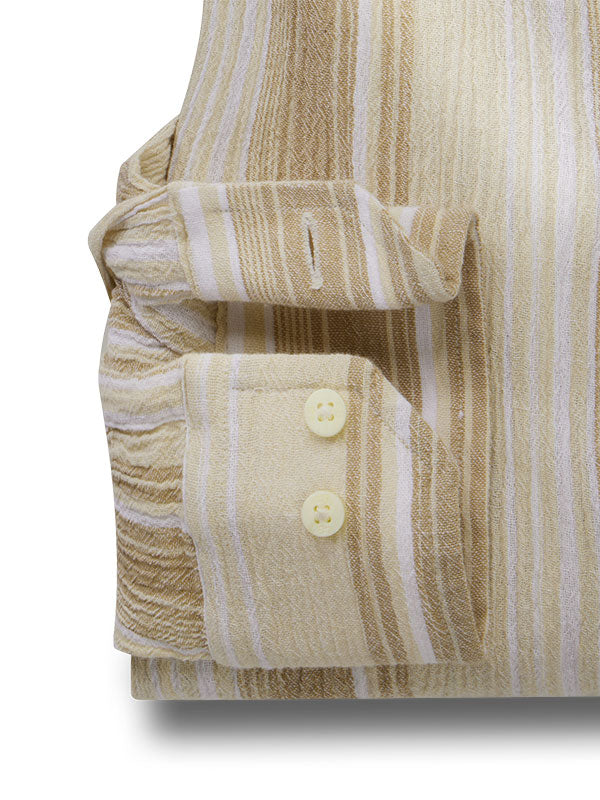 Burano Crepe Sand Striped Full Sleeve Tailored Fit Casual Cotton Shirt