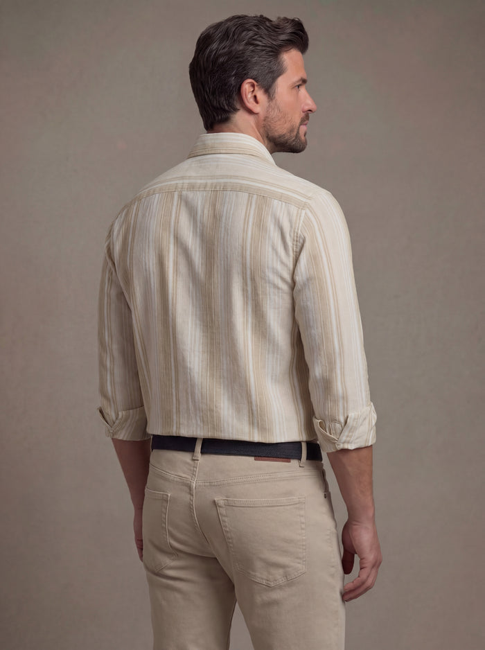 Burano Crepe Sand Striped Full Sleeve Tailored Fit Casual Cotton Shirt