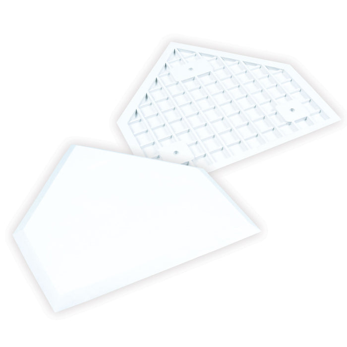 Two Champro Sports Waffle Bottom Home Plates (model B033) are shown. One displays its smooth, beveled top, while the other reveals the waffle-patterned bottom. Both are isolated on a white background.