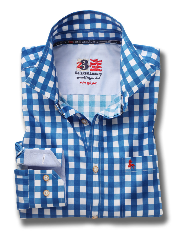 Cordoba Blue Check Full Sleeve Tailored Fit Casual Cotton Shirt
