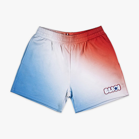Red, white & blue Cotton Candy Sweatshorts USA youth shorts — front view
