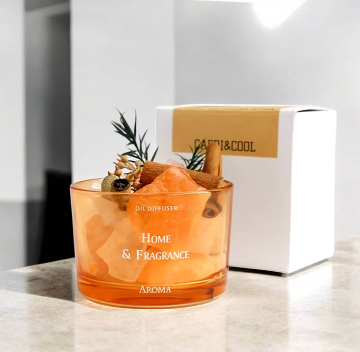 Crystal Aroma Home Scent Stone Diffuser displayed beside its elegant packaging with natural fragrance elements.