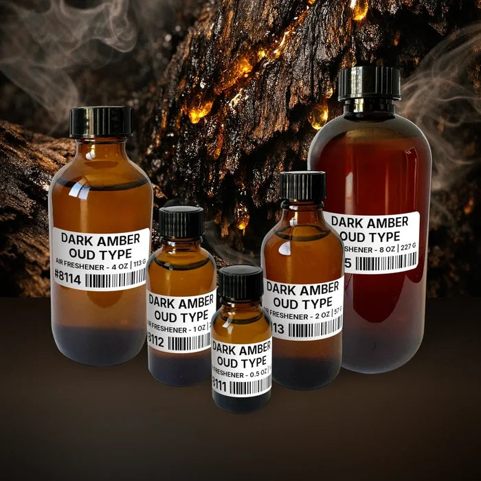 Dark Amber Oud Type Air Freshener - 4 lb | 1.81 kg fragrance bottle image with atmospheric background for Air Freshener. Premium lifestyle product photo for fragrance listing.