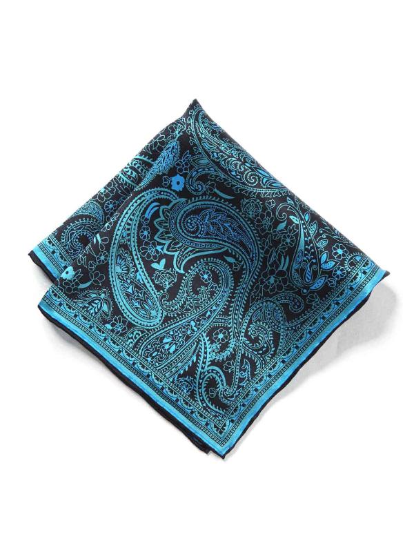 Dark Blue Paisley Silk Pocket Square
