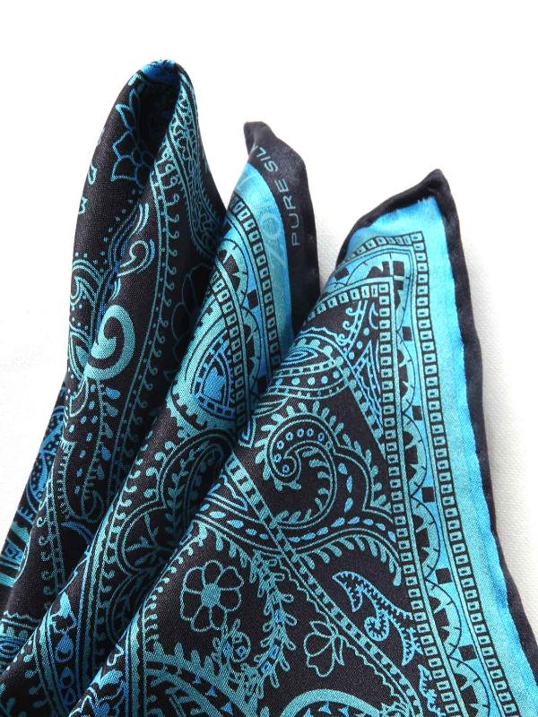 Dark Blue Paisley Silk Pocket Square