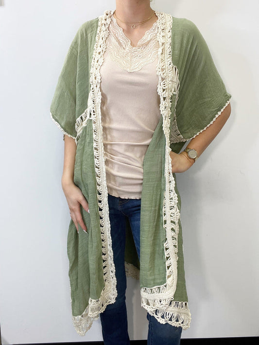 Dolman Sleeve Poly Crepe Cardigan in Sage