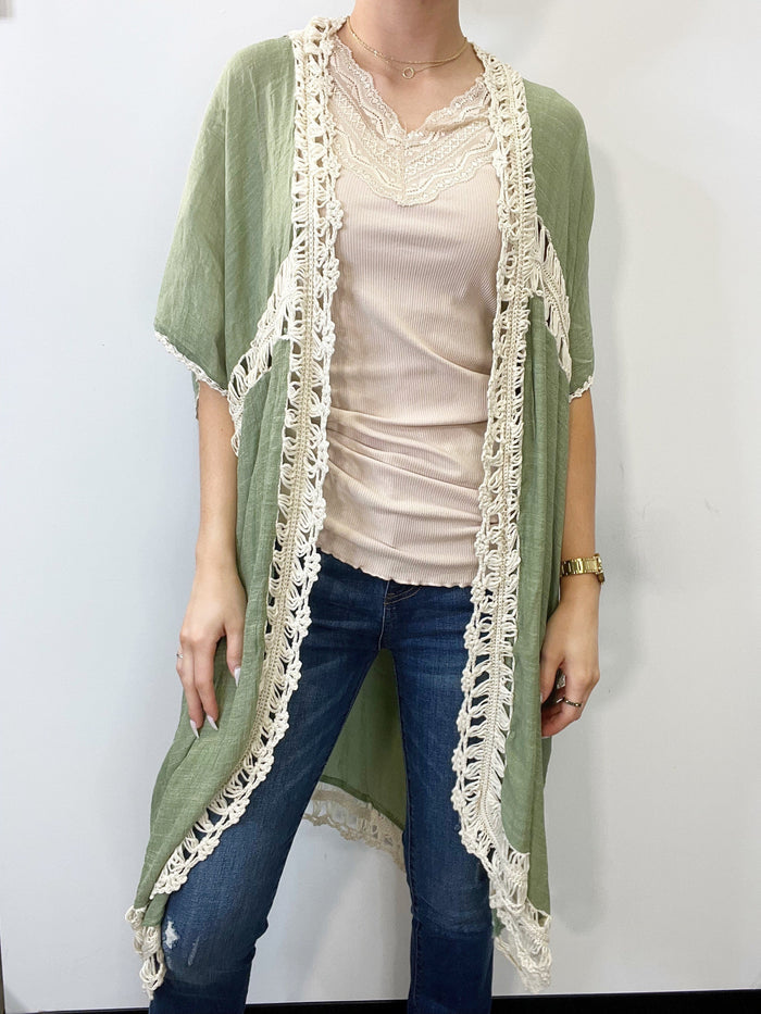Dolman Sleeve Poly Crepe Cardigan in Sage