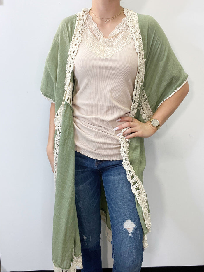 Dolman Sleeve Poly Crepe Cardigan in Sage