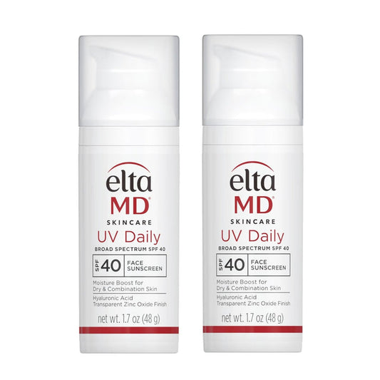 EltaMD UV Daily Broad-Spectrum SPF 40 sunscreen duo set, two white face sunscreen bottles