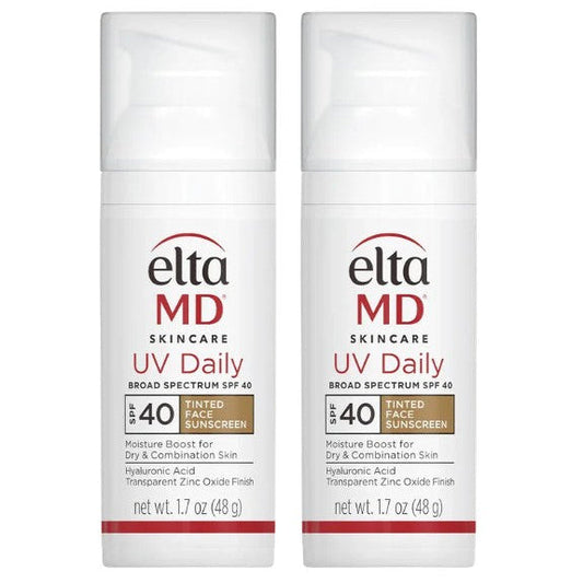 EltaMD UV Daily Tinted Broad-Spectrum SPF 40 duo set, two tinted face sunscreen bottles