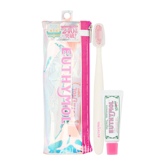 EUTHYMOL Original Toothpaste - Whitening Travel Set (Pink) (Pouch & 1 toothbrush & 20g toothpaste)
