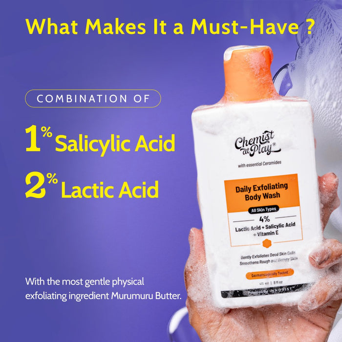 Exfoliating Body Wash with 1% Lactic Acid & 2% Salicylic Acid - 473 ml | Pack of 3