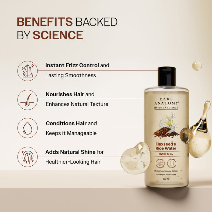 Flaxseed & Rice Water Hair Gel With Aloe Vera Extract and Coconut Milk Protein - 300 ml