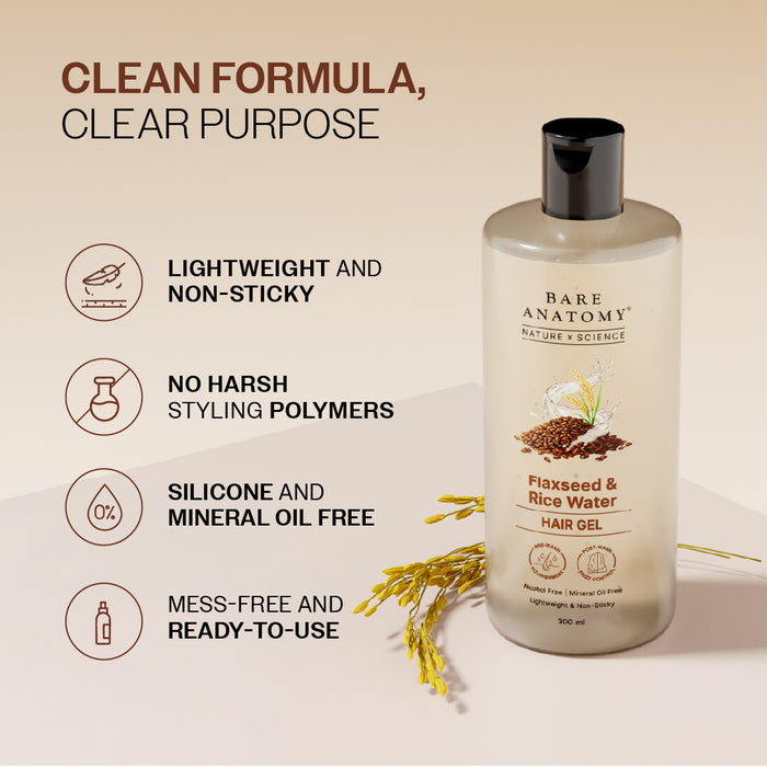 Flaxseed & Rice Water Hair Gel With Aloe Vera Extract and Coconut Milk Protein - 300 ml