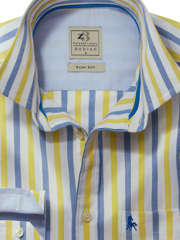 Foden Oxford Yellow Striped Full Sleeve Tailored Fit Casual Cotton Shirt