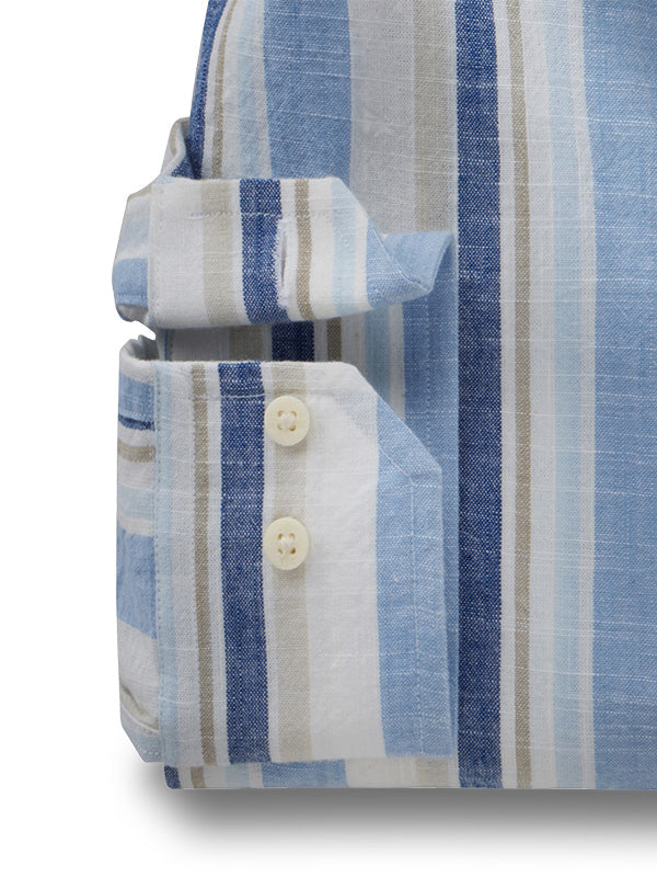 Graciosa Slub Blue Striped Full Sleeve Tailored Fit Casual Cotton Shirt